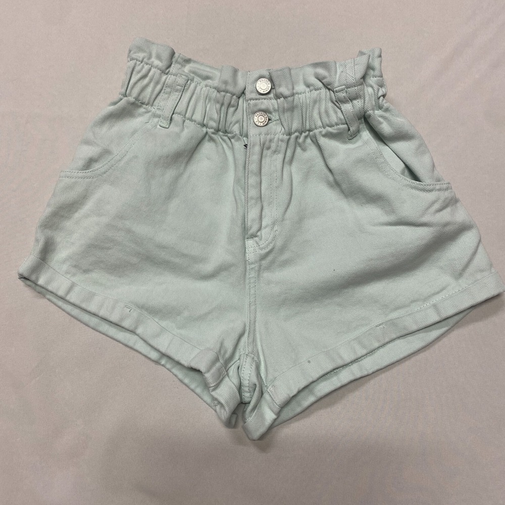 Pacsun Mom Shorts Womens Sz Small Mint Green Denim High Waist Paper Bag Waist